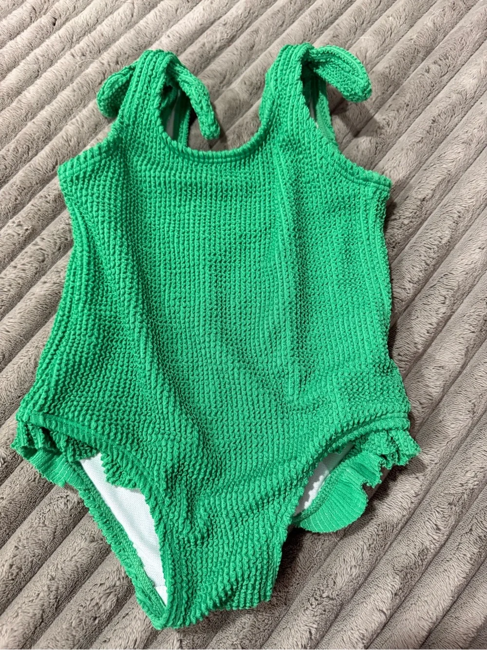 Bright Green Textured Kids One-Piece Swimsuit with Tie Straps